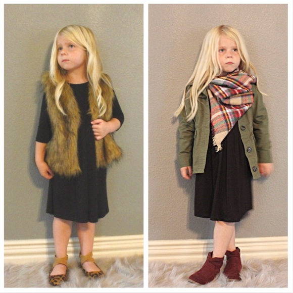 Pomelo Other - Toddler Black dress with pockets, 3/4 sleeve